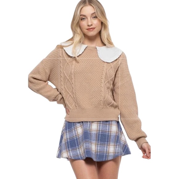 Blu Pepper Sweaters - Blu Pepper NWT Medium Doll Collared CableKnit Once Upon a time Sweater taupe